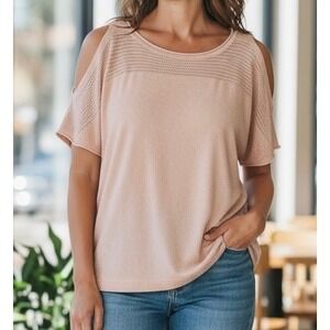 Torrid Rose Gold Lurex Cold Shoulder Dolman Pointelle Knit Top Size 10 NEW